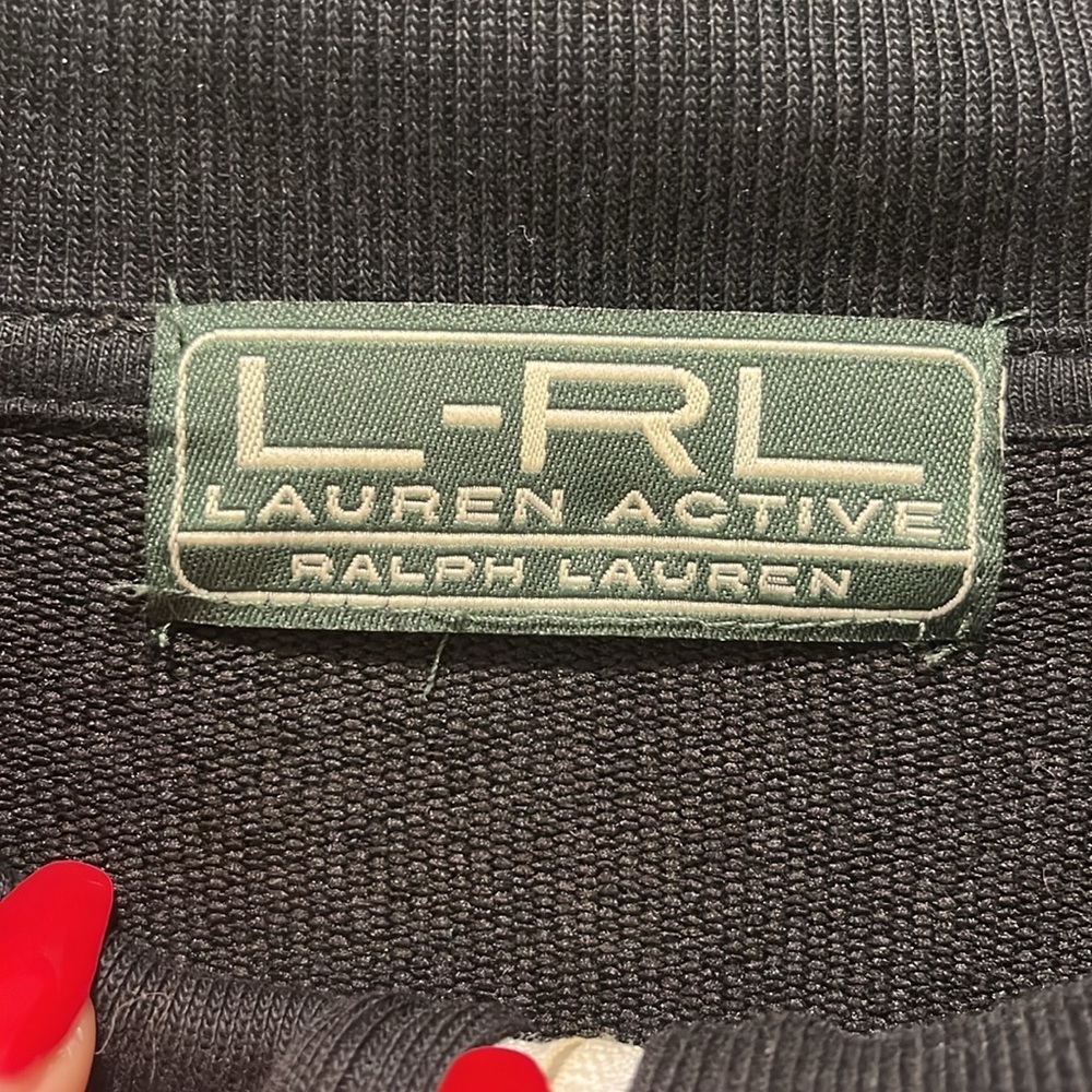 EUC Vintage Lauren Ralph Lauren Active black track jacket white stripes sleeves - Picture 4 of 9